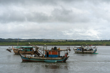 Fishing Boats Anchored on the River in Itacaré Bahia Brazil