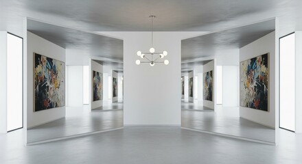 Modern interior with mirrored walls creating endless dimensional infinity