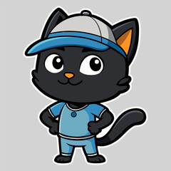 Cute black kitten in blue sporty outfit.