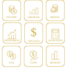 Minimal Gold Line Finance Icons for Business and Analytics