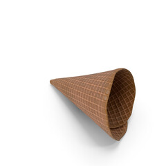 empty chocolate waffle cone, isolated on transparent background, 3D PNG