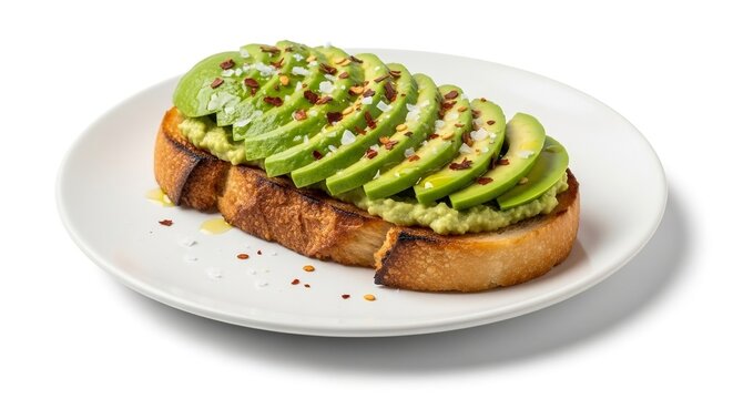 Avocado Toast with Sliced Avocado, Seasoning, and Olive Oil on White Background - Powered by Adobe