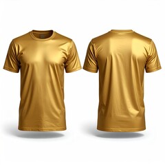 Gold t-shirt mockup, front and back views