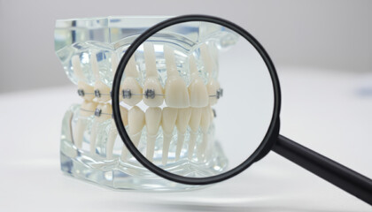 Dental examination model under magnification laboratory educational content scientific environment close-up view
