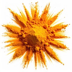 Golden spice powder explosion on white