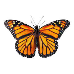 Obraz premium Vibrant monarch butterfly illustration, orange and black wings with white spots, insect wildlife graphic for nature design isolated PNG with Transparent Background