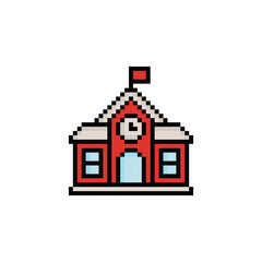pixel art school building 8 bit vector icon for computer game logo