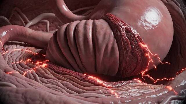 3D Animation of a Uterus with an Ovarian Cyst and Fallopian Tube.