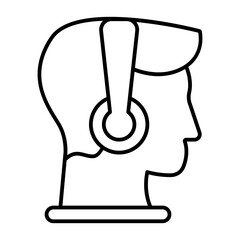 Man head with headphones thin line icon, music listening concept. Vector graphics. Attentive listener guy, boy sign on white background, style icon mobile or web design.