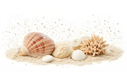 Seashells and White Sand Flat Lay