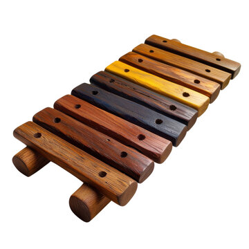 Wooden xylophone percussion instrument, brown and amber wood bars. Music education toy, acoustic marimba style PNG isolated PNG with Transparent Background