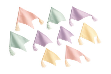 Pastel flags with tassels, ideal for a spring brunch in a garden setting.