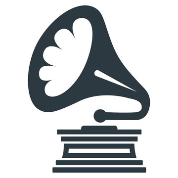 Vintage gramophone with large decorative horn.