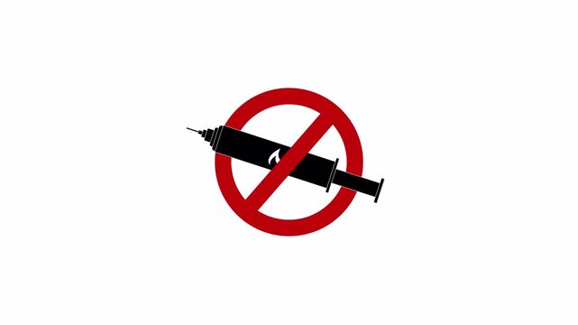 Syringe Prohibition Sign Animation. Red Circle Sign Animation for Say No To  Drugs Campaigns. Transparent Background