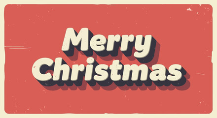 Retro style Merry Christmas text on a vintage red background with a cream border.