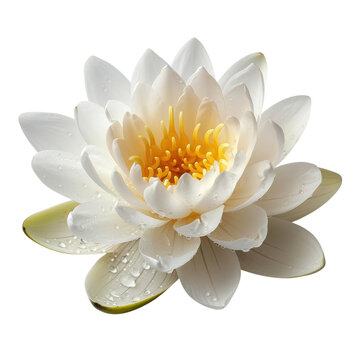 Delicate Water Lily Blooms Gracefully on a Serene White Background