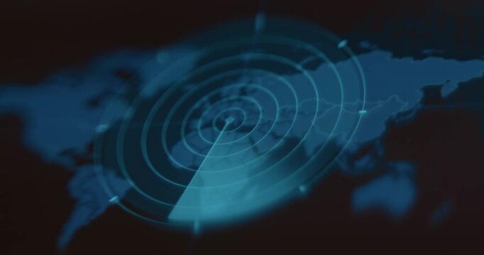 Radar screen overlayed on a world map