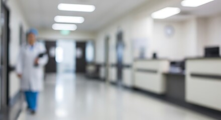 Blurred Hospital Corridor with Healthcare Professional Walking, Soft Focus Medical Environment Background