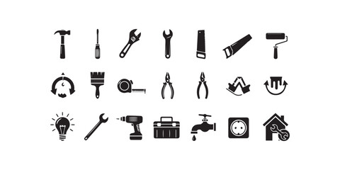home repair black and white icons set