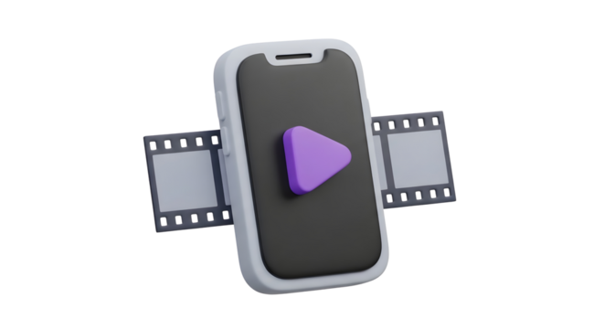 Mobile video streaming app with filmstrip concept isolated on transparent background