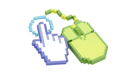 Pixelated computer mouse and click hand cursor isolated on transparent background