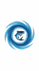 Dynamic Dolphin in a Swirling Vortex of Blue Water.