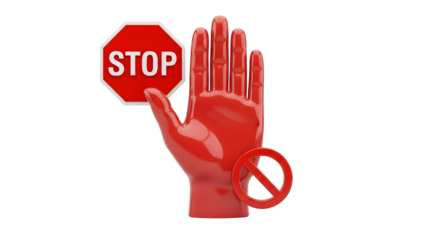 Red hand, stop sign, and prohibition icons set isolated on transparent background