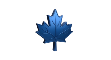 Blue metallic 3d maple leaf symbol illustration isolated on transparent background
