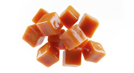 Falling Caramel candy, isolated on white background, full depth of field