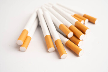 Cigarette, roll tobacco in paper with filter tube, No smoking.