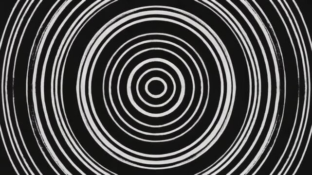 The video begins with a hypnotic sequence of animated concentric circles made of thin, hand-drawn lines. The circles pulse inwards and outwards, creating a mesmerizing effect