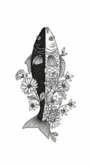 Yin and Yang Fish Surrounded by Delicate Floral Accents.