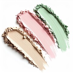 Three swirled makeup swatches of varying pastel shades