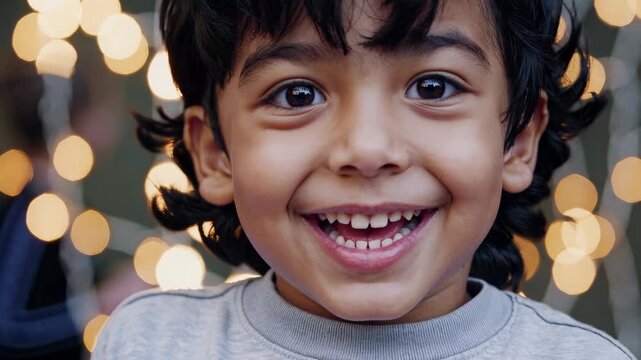 Smiling child with joyful expression. Lively atmosphere creates warm feelings. Cultural celebration backdrop enhances playful interaction. Happiness radiates in joyful moments.