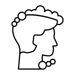 Man head hair with foam thin line icon, body hygiene concept. Vector graphics. Guy with soapy shampoo foam, head washing sign on white background, style icon mobile or web design.