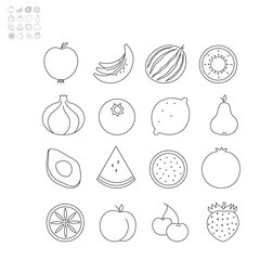 Hand drawn set with simple line fruit icons. Editable stroke. Isolated vector illustration