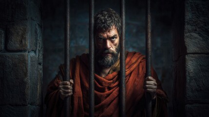 Naklejka premium Paul the Apostle in Prison, Reflecting on Faith and Perseverance During His Time of Trial