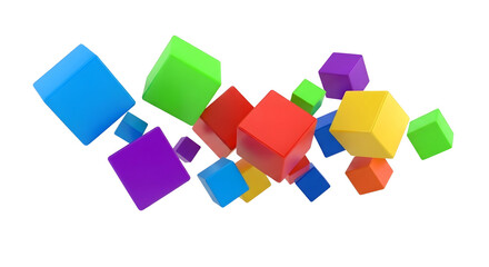 Obraz premium Colorful 3d cubes in dynamic abstract layout isolated on transparent background