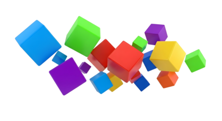 Colorful 3d cubes in dynamic abstract layout isolated on transparent background