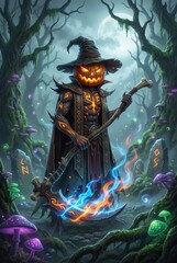 Mysterious Pumpkin Witch in Enchanted Forest