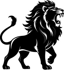 Proud lion roaring silhouette vector black , white background