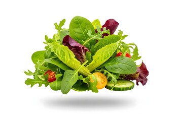 Fresh and vibrant mixed salad isolated on white background, featuring a variety of leafy greens