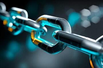 Glowing digital chain link in a futuristic tech environment