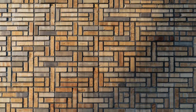 Decorative Patterned Brick Wall with Herringbone and Geometric Design &mdash; Architectural Detail Photography