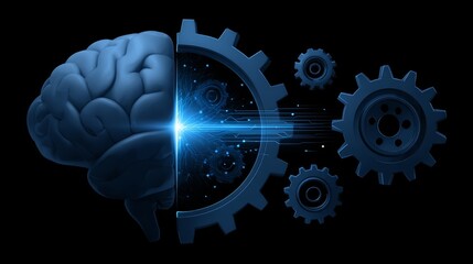 Blue background with gears and cogs illustrating industrial machinery and the concept of mechanical technology and business teamwork