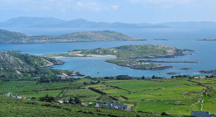 Scenic aerial view of a Derrynane sand beach, Ring of Kerry, Ireland