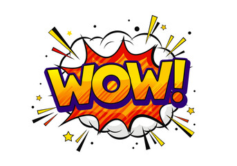 Dynamic comic book style 'WOW!' text explosion graphic, a vibrant vector illustration capturing surprise and excitement for impactful visual communication