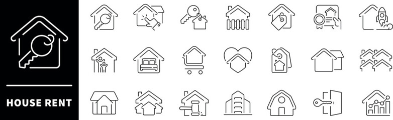 House rent line icon set. House rent vector icons. Property, buying, renting, house, home, rental related icons. Editable stroke