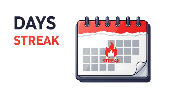 Daily streak achievement and habit tracking isolated on transparent background