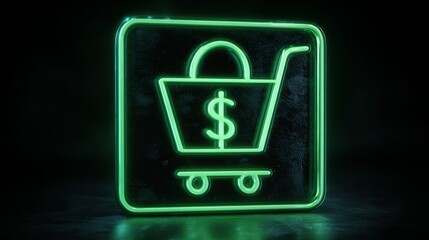 Glowing neon light switch icon set for web ecommerce shopping cart button design